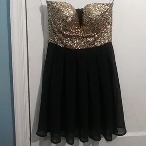 Strapless Sequin Gold and Black Dress